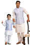 VASTRAMAY Lavender Woven Jacket With White Kurta and Pyjama Baap Beta Set